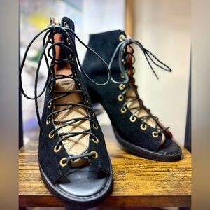 Jeffrey Campbell Black Lace-Up Open-Toe Boots